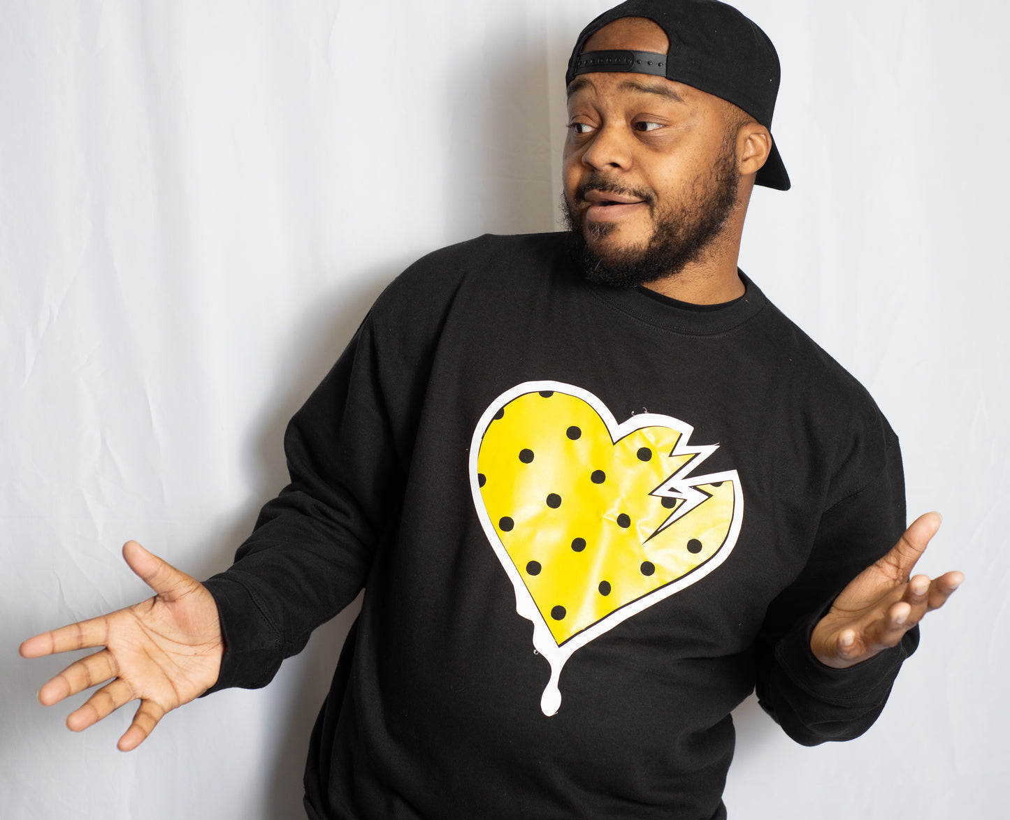 Crooked Hearted Dots Unisex Crewneck (Black/White & Yellow)