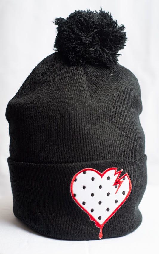 Crooked Hearted Dots Beanie (Black/Red & White)