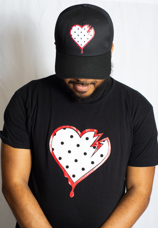 Crooked Hearted Dots Unisex T-Shirt( Black/Red & White)