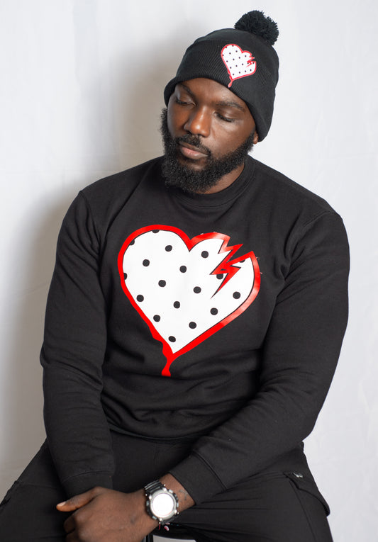 Crooked Hearted Dots Crewneck (Black/Red & White)