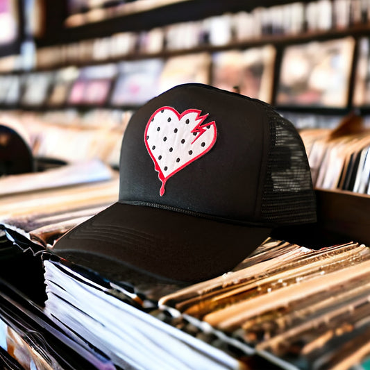 Crooked Hearted Dots Trucker Cap (Black/Red White)