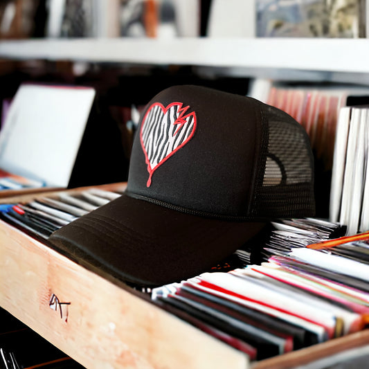 Crooked Hearted Stripes Trucker Cap (Black/Red White)